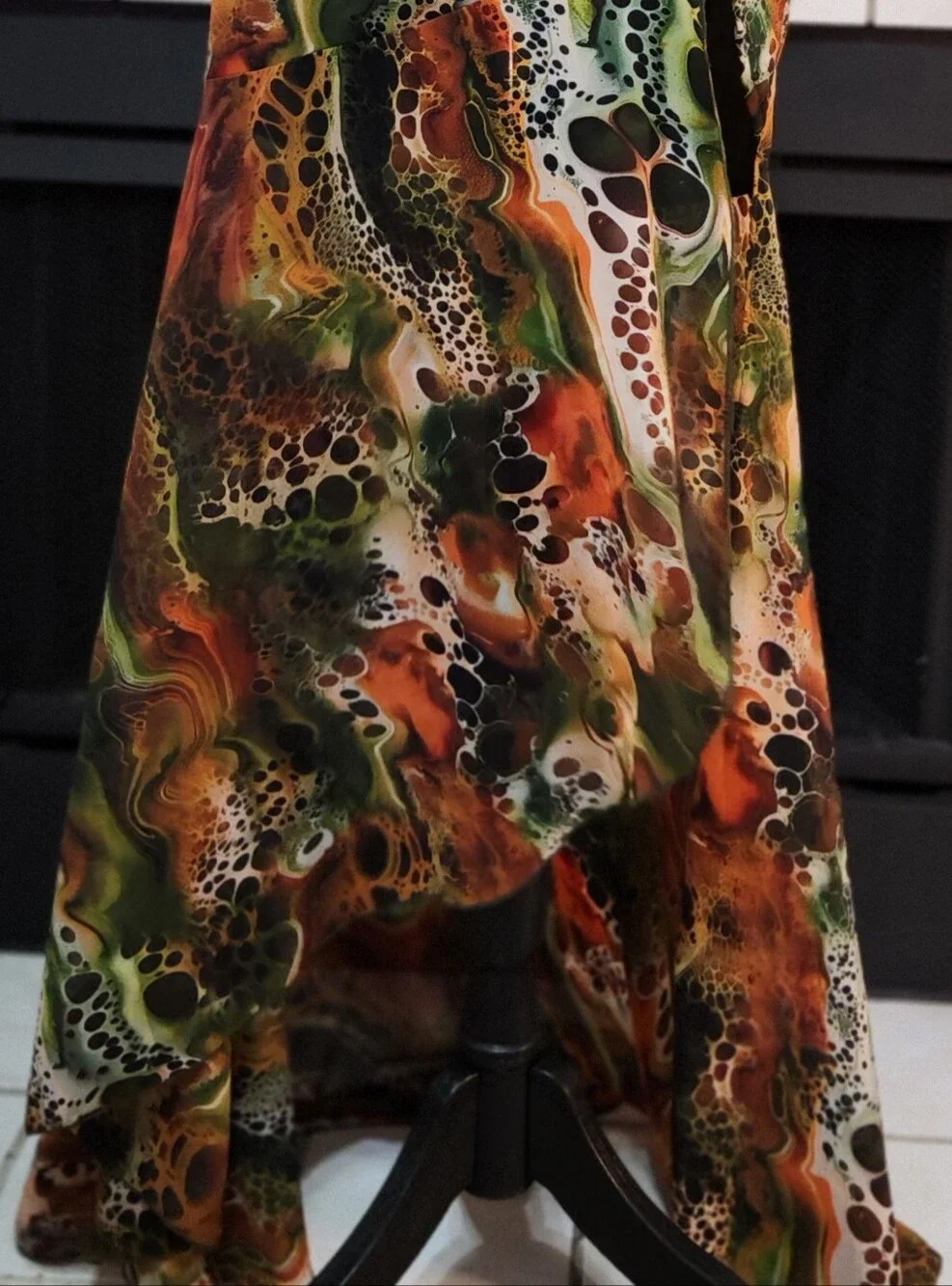 One-Shoulder Green & Orange Print Maxi Dress - Picture 3 of 3